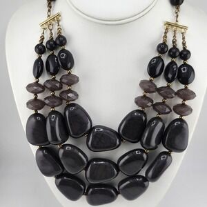 Chunky Bead Layered Multistrand Necklace‎ Black And Gray